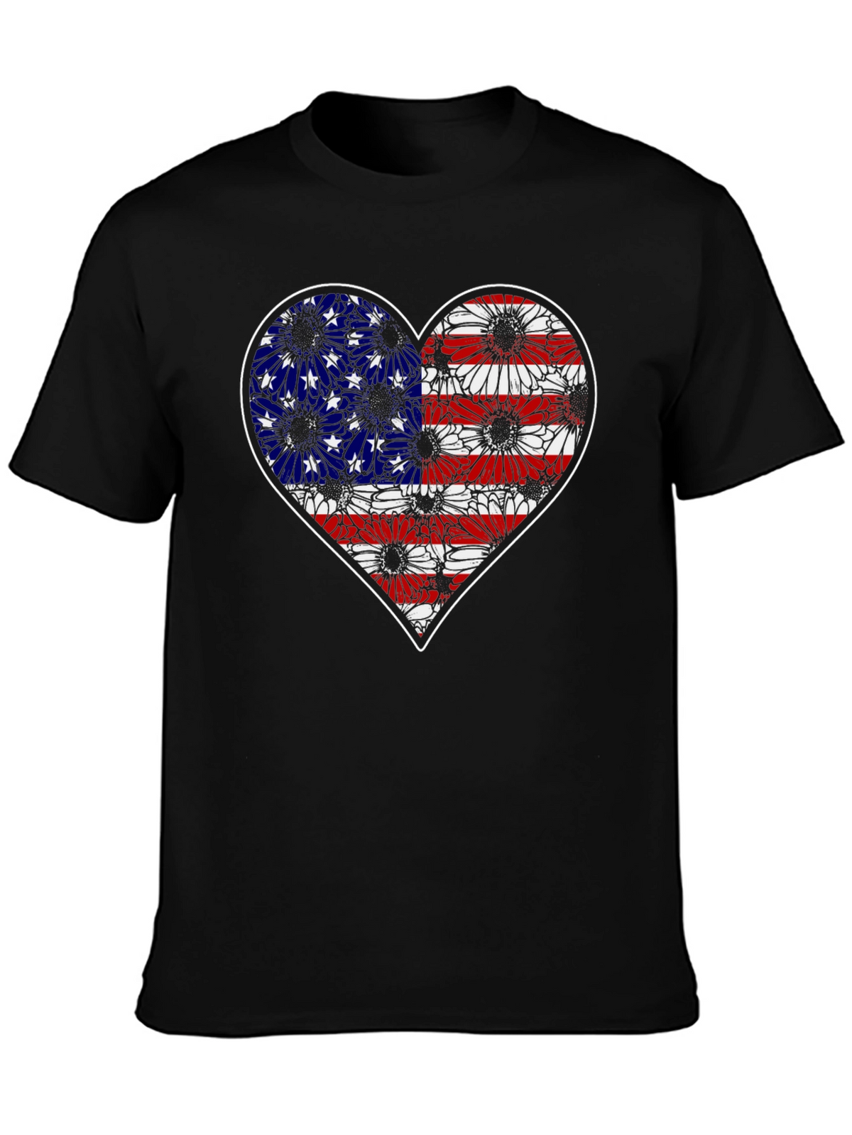 American Flag Heart Sunflower T-Shirt