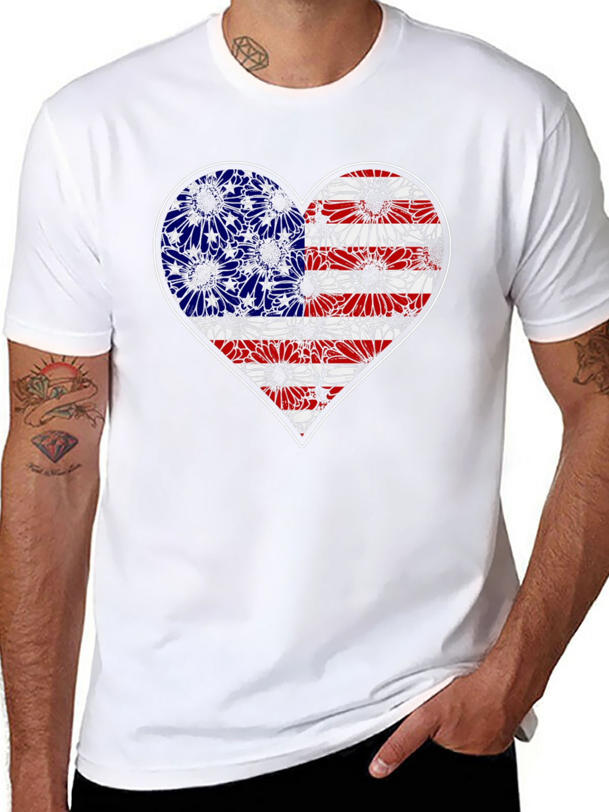 American Flag Heart Sunflower T-Shirt