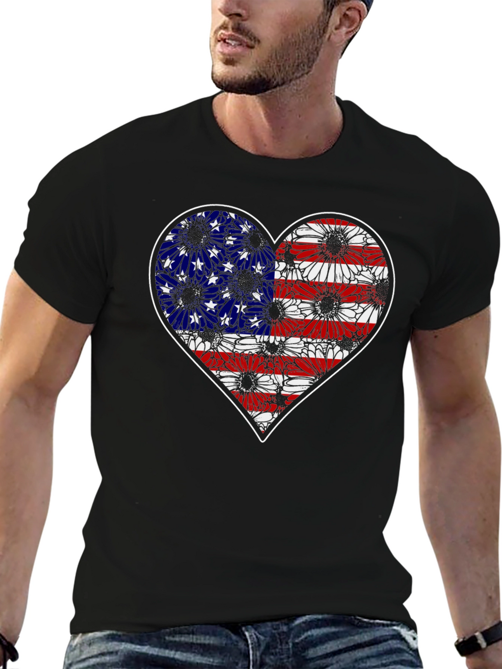 American Flag Heart Sunflower T-Shirt