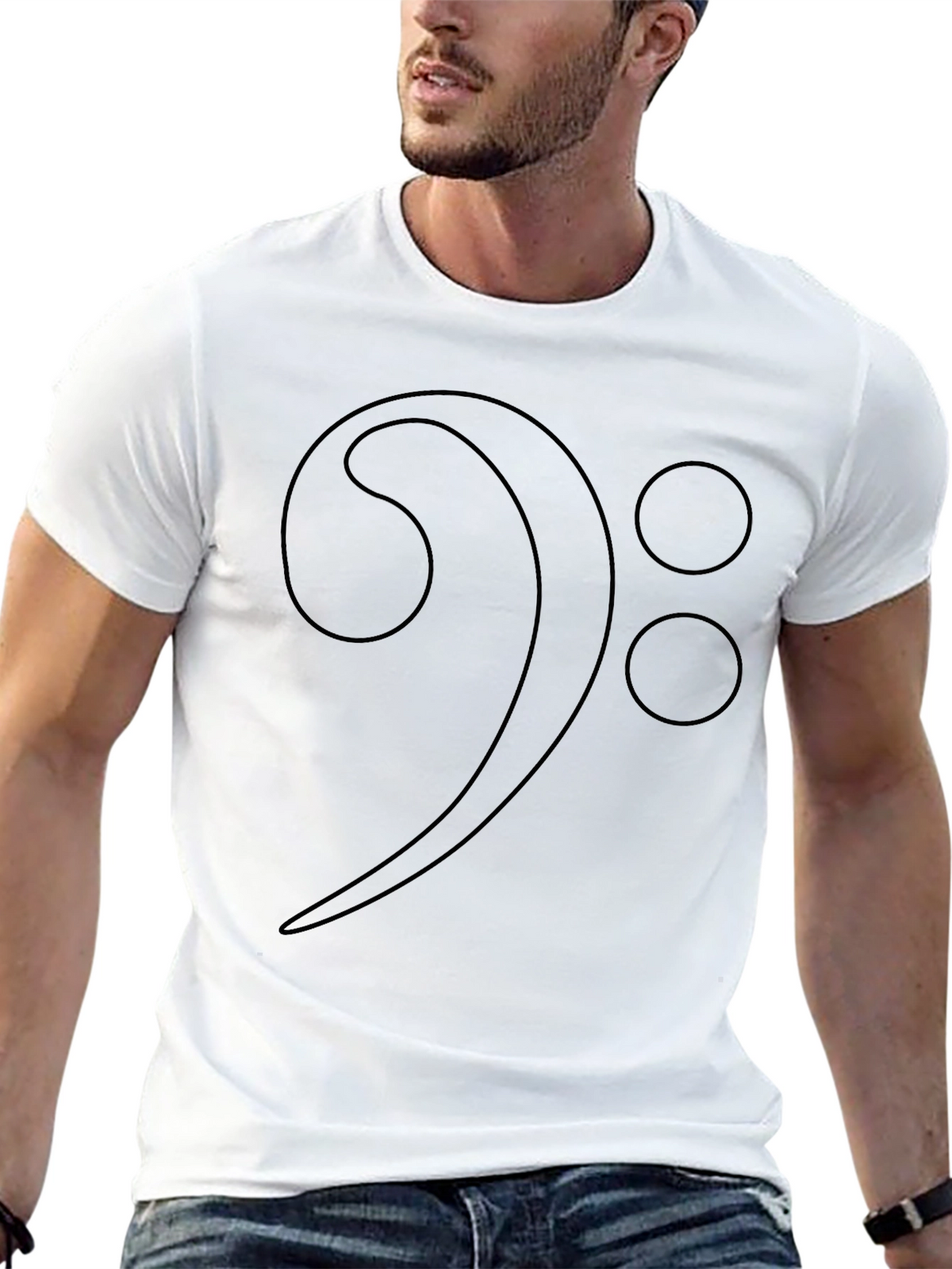 Bass Clef Music Note Graphic T-Shirt - Black