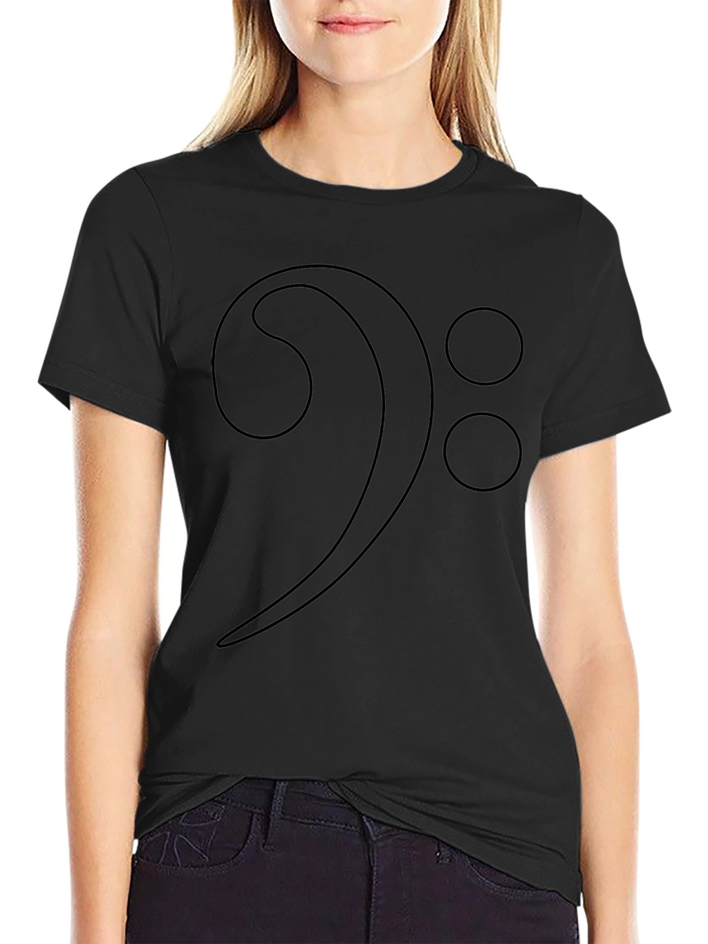 Bass Clef Music Note Graphic T-Shirt - Black
