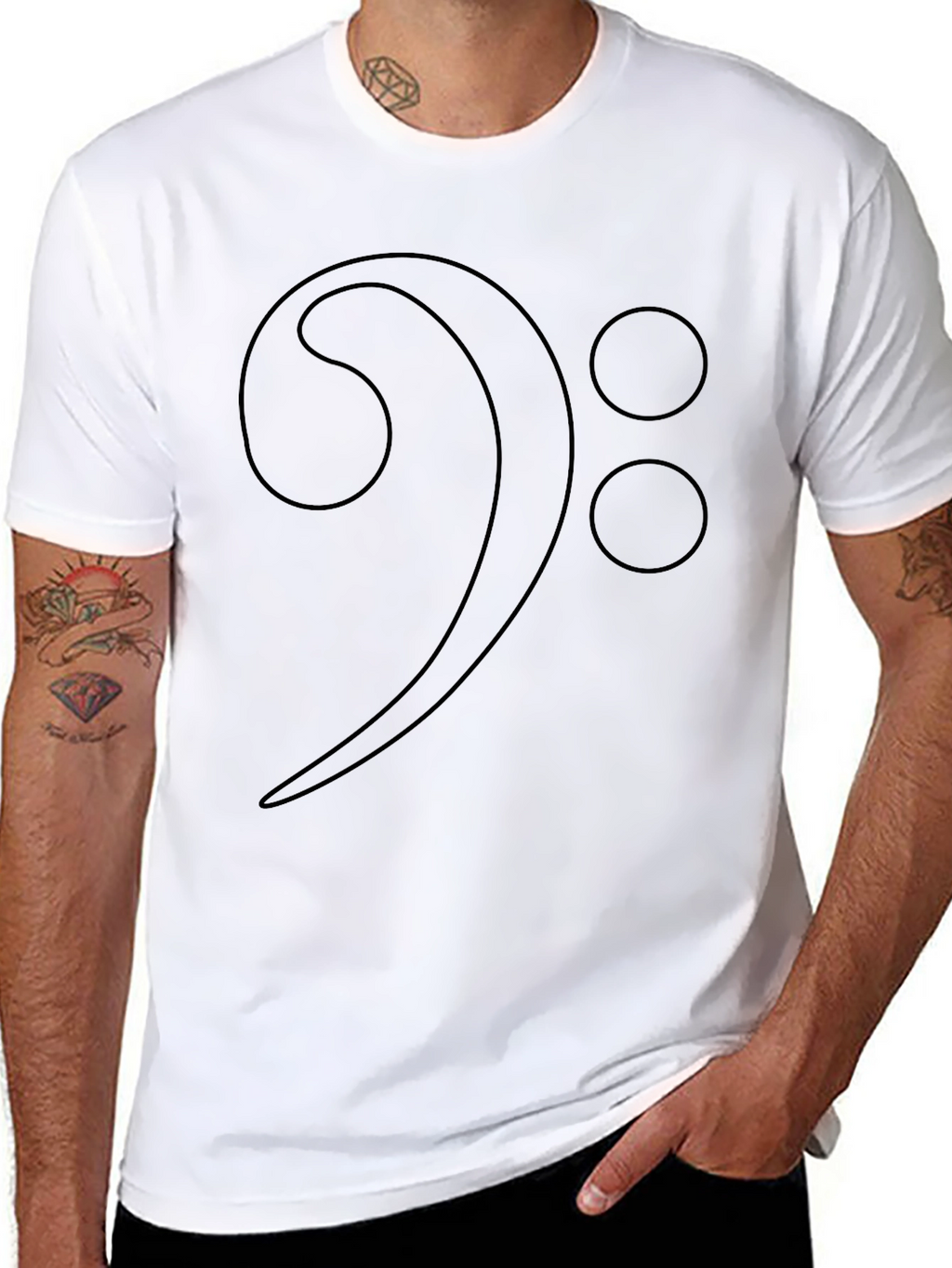 Bass Clef Music Note Graphic T-Shirt - Black