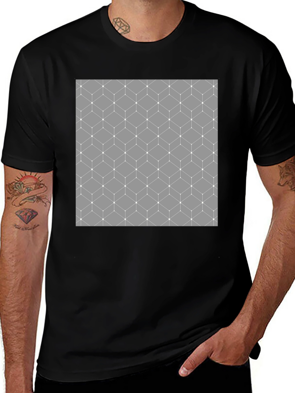 Geometric Cube Pattern Mens Tee - Modern Design