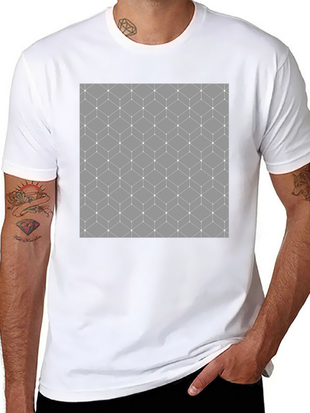 Geometric Cube Pattern Mens Tee - Modern Design