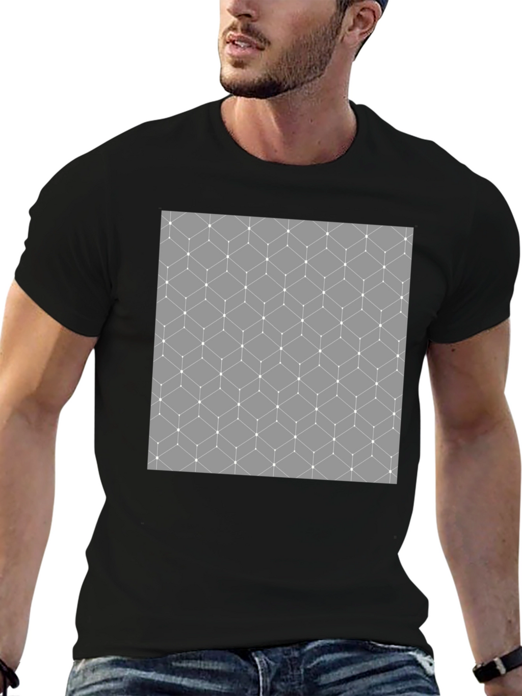 Geometric Cube Pattern Mens Tee - Modern Design