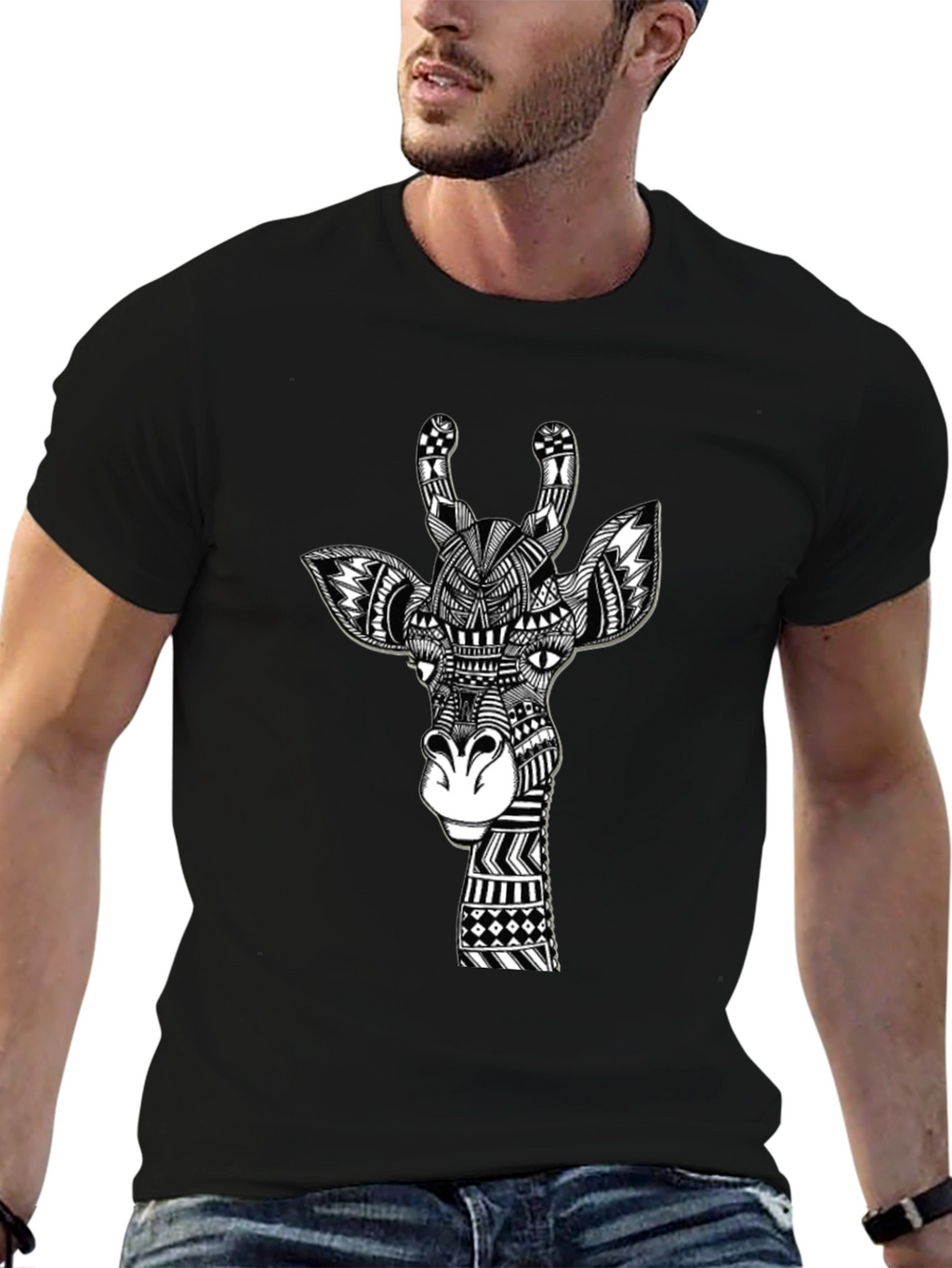 Giraffe Art Black T-Shirt Unique Design
