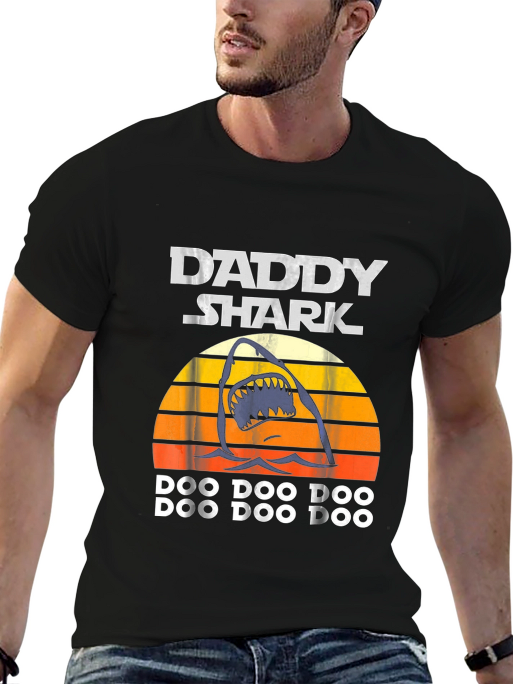 Daddy Shark T-Shirt - Mens Black Cotton Graphic Tee