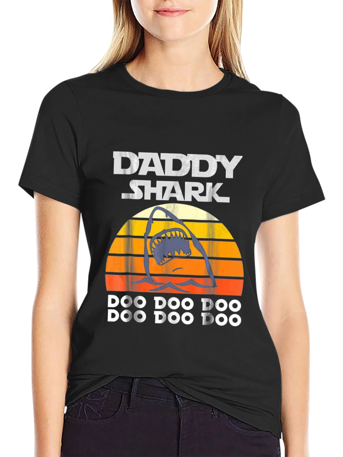 Daddy Shark T-Shirt - Mens Black Cotton Graphic Tee