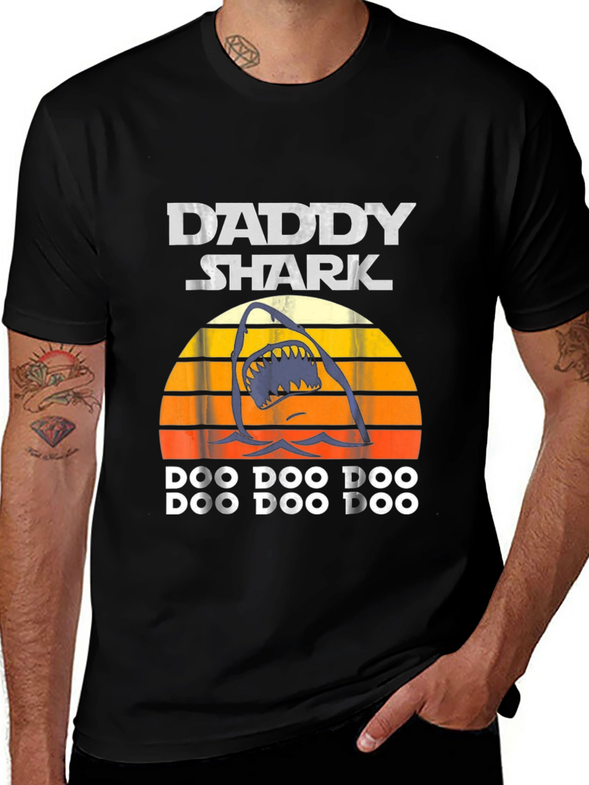 Daddy Shark T-Shirt - Mens Black Cotton Graphic Tee