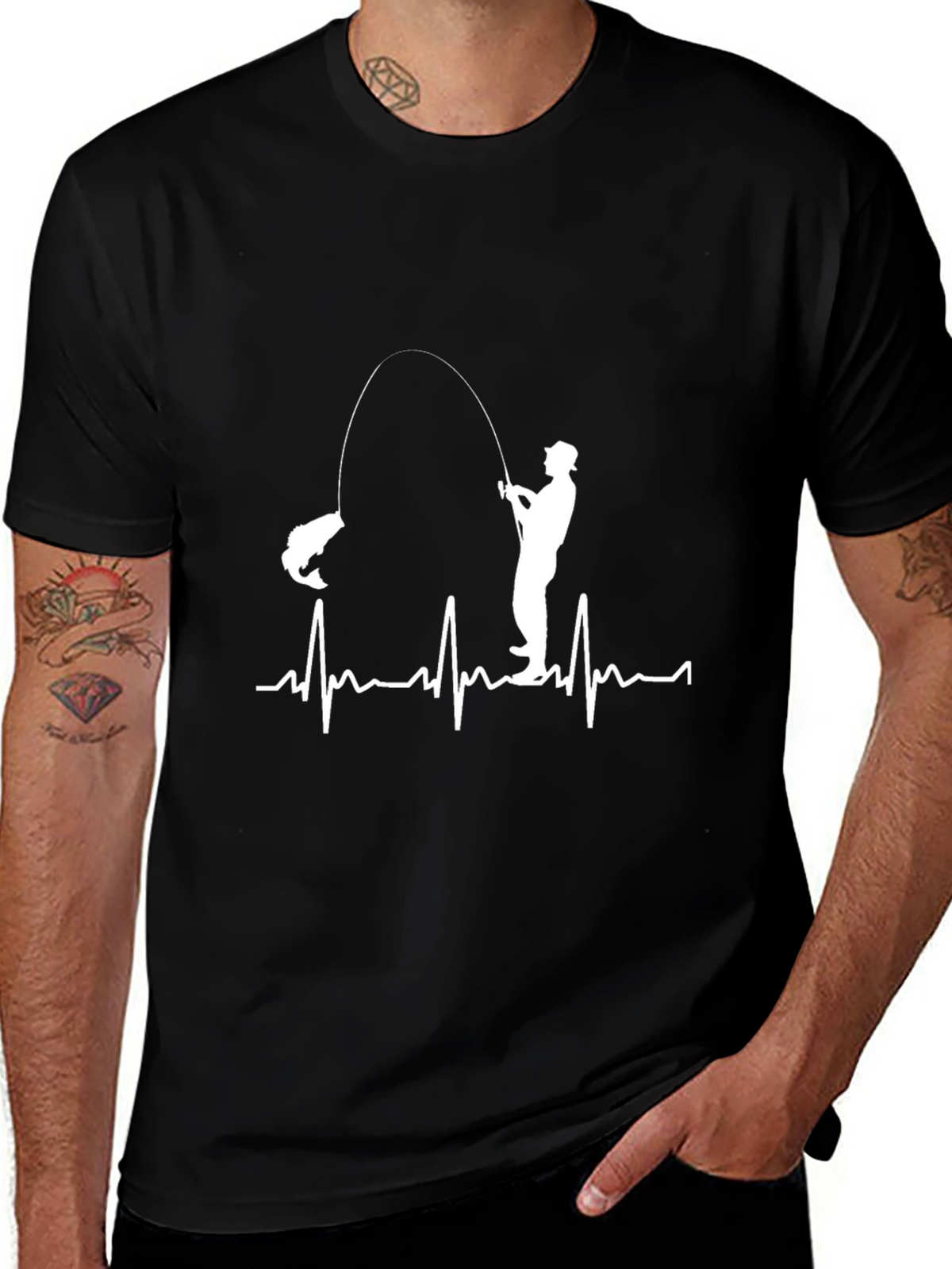 Fishing Heartbeat Graphic T-Shirt