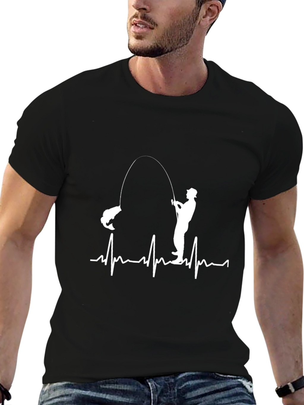 Fishing Heartbeat Graphic T-Shirt