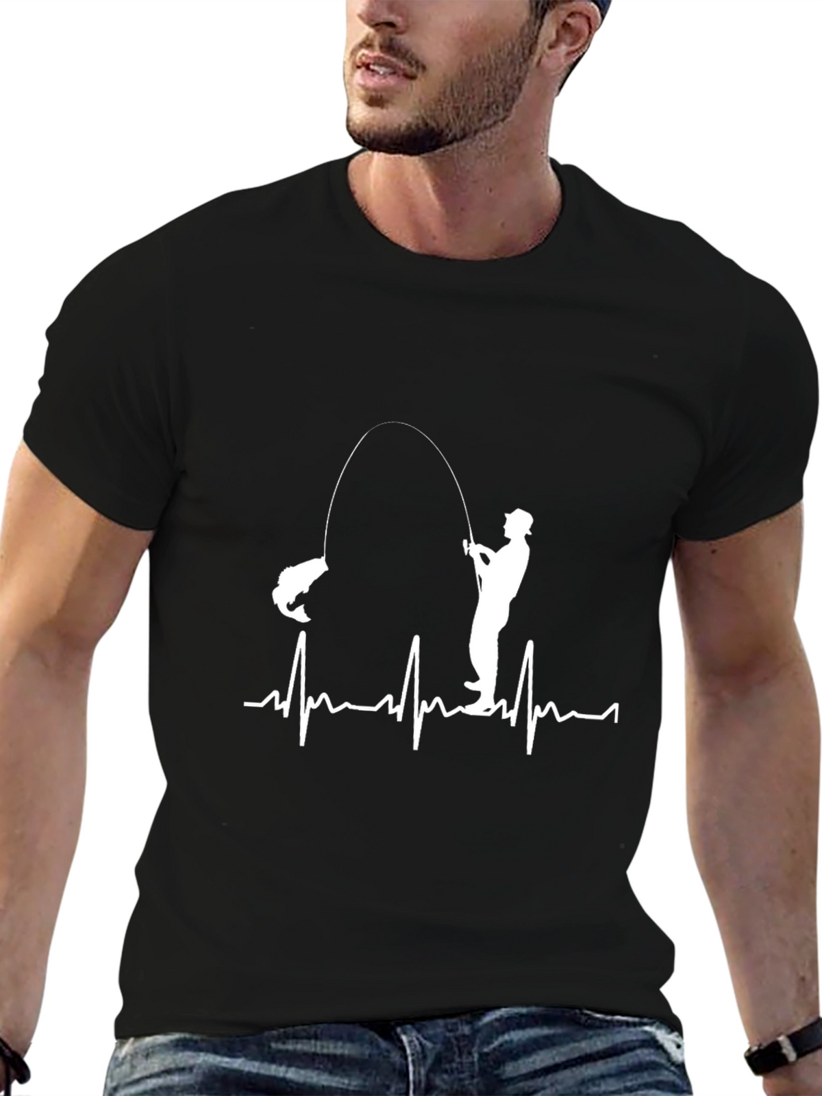 Fishing Heartbeat Graphic T-Shirt