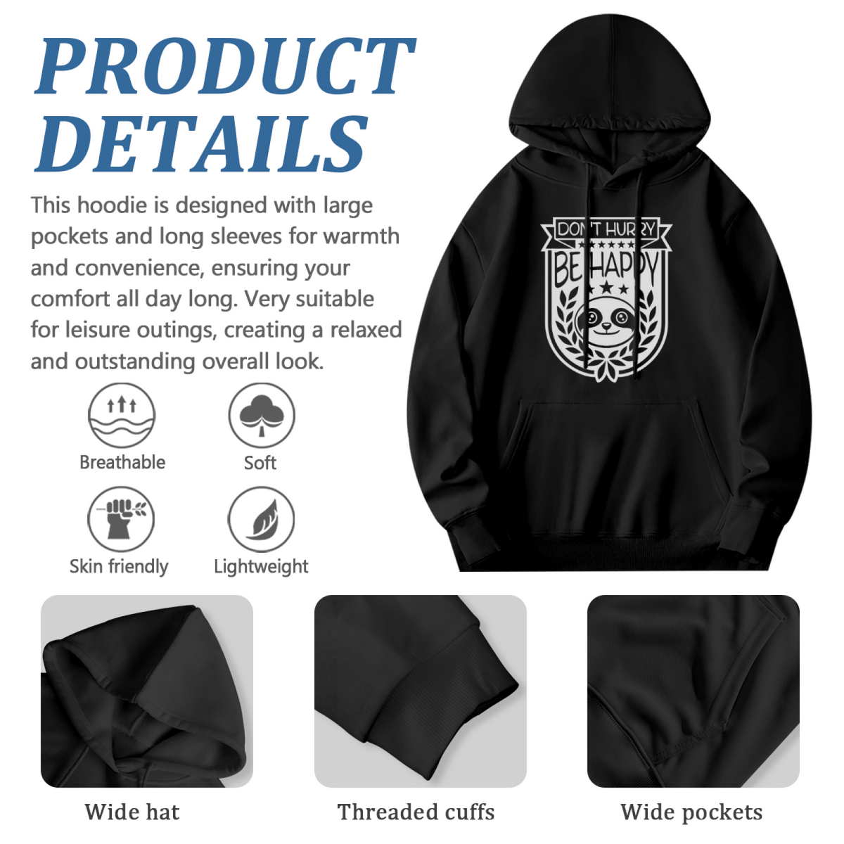 Cute Panda Design Pullover - "DON'T HURRY BE HAPPY"