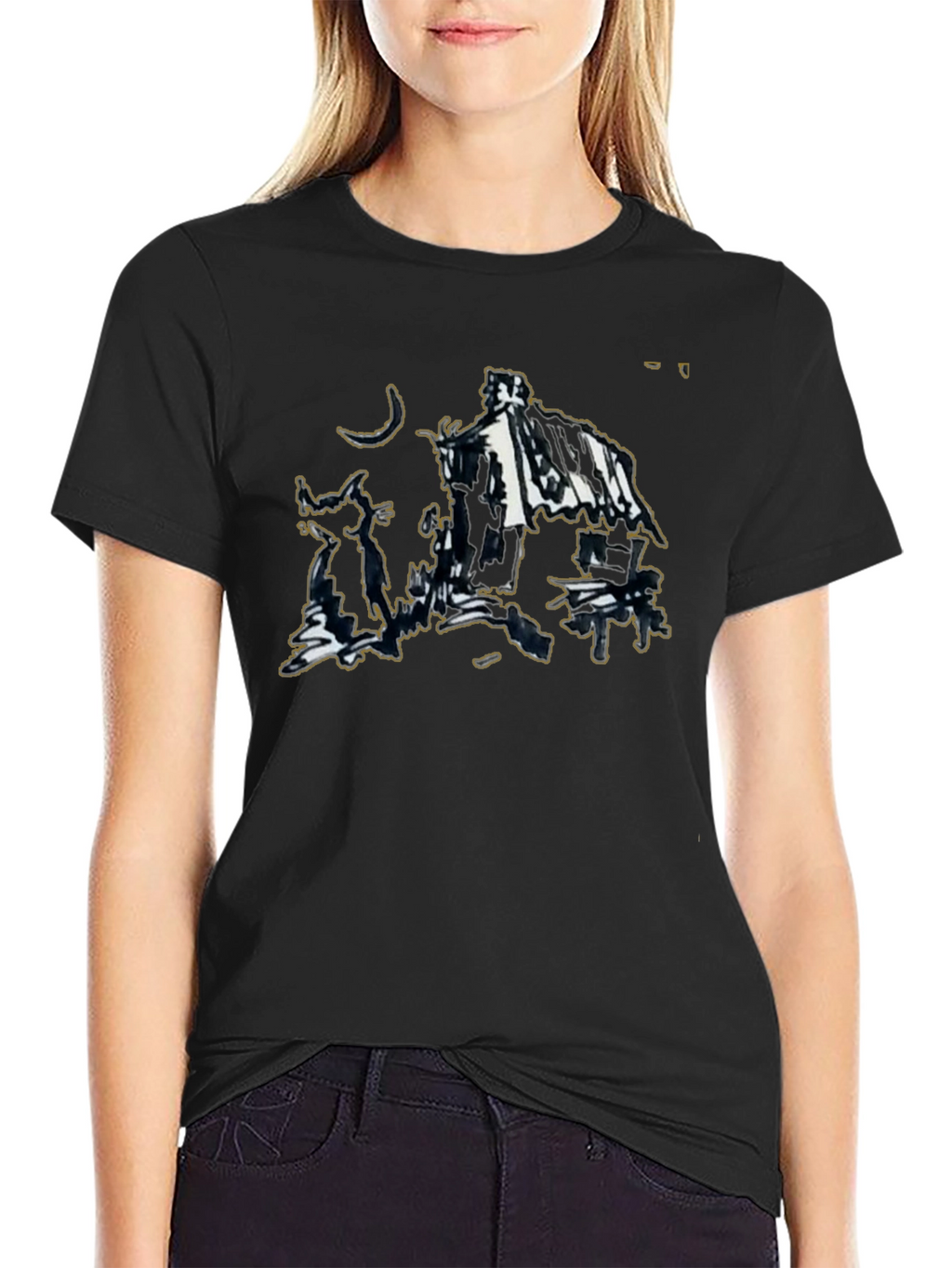 Abstract Sketch Graphic Black T-Shirt