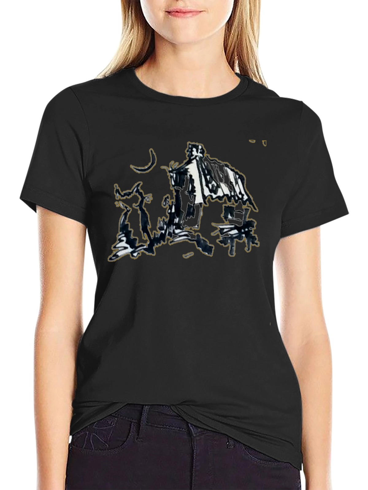 Abstract Sketch Graphic Black T-Shirt