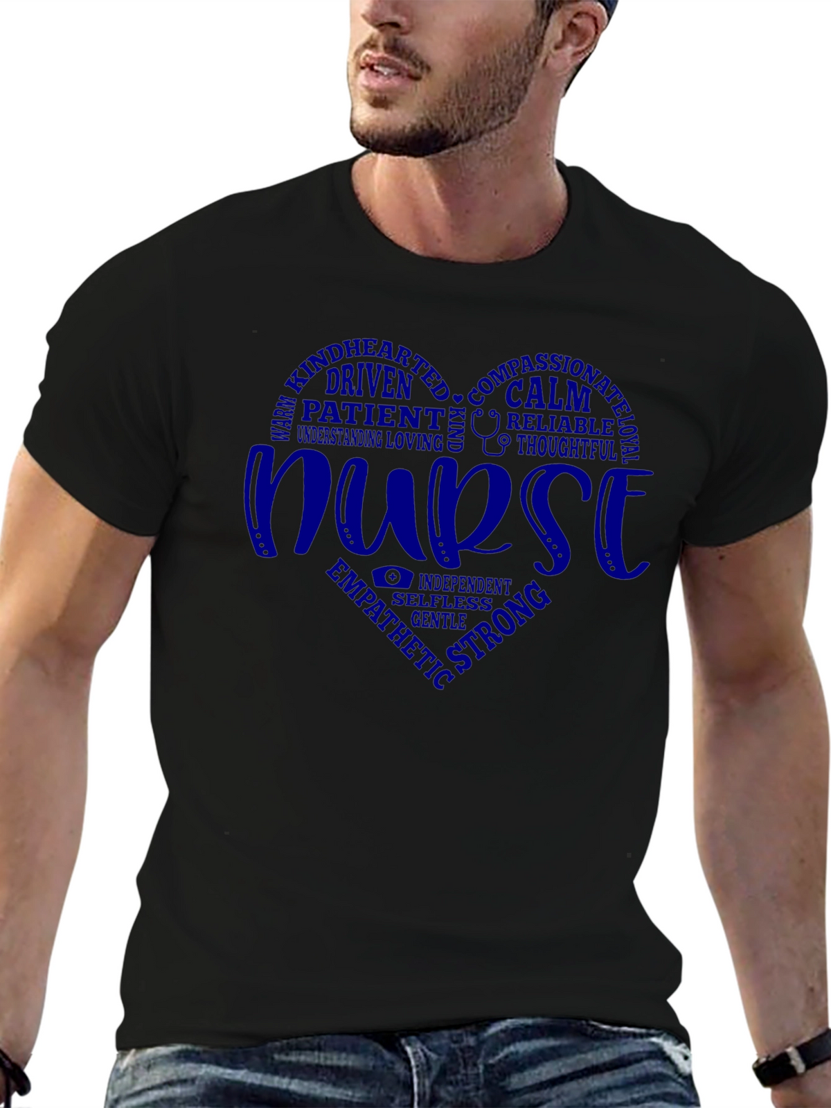 Nurse Heart Graphic T-Shirt - Black Cotton Tee
