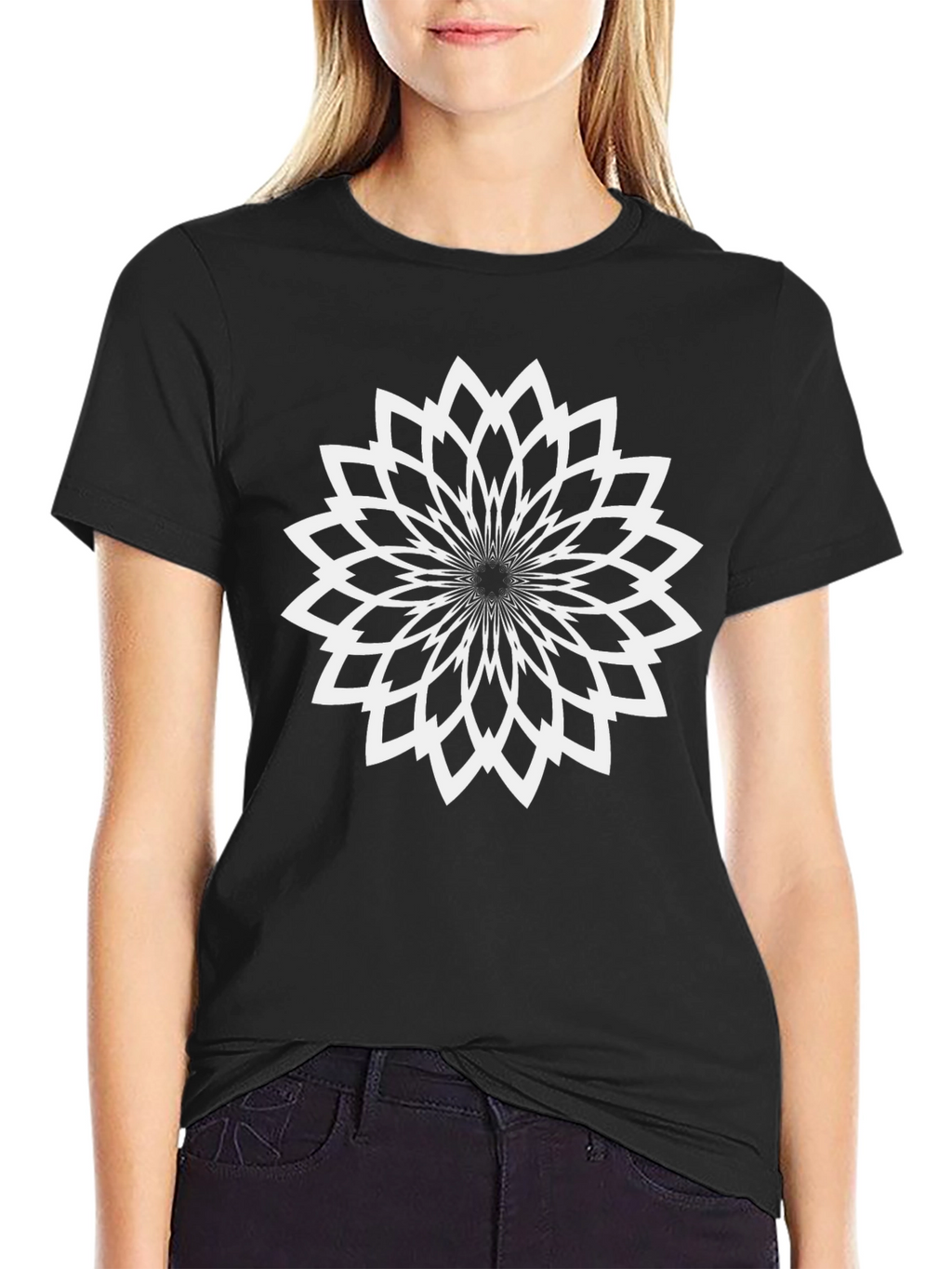 Abstract Floral Graphic Print Tee - Black