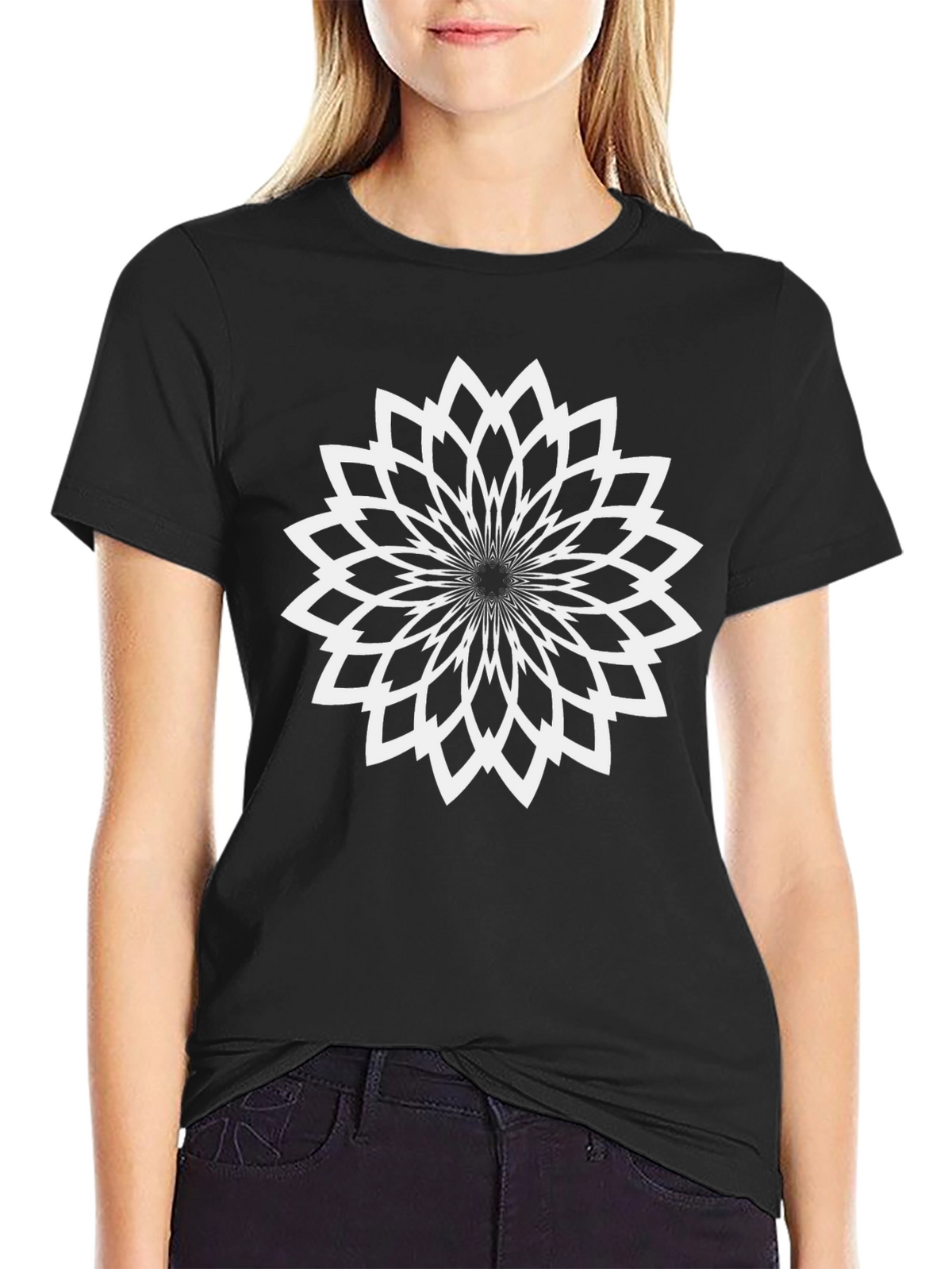 Abstract Floral Graphic Print Tee - Black