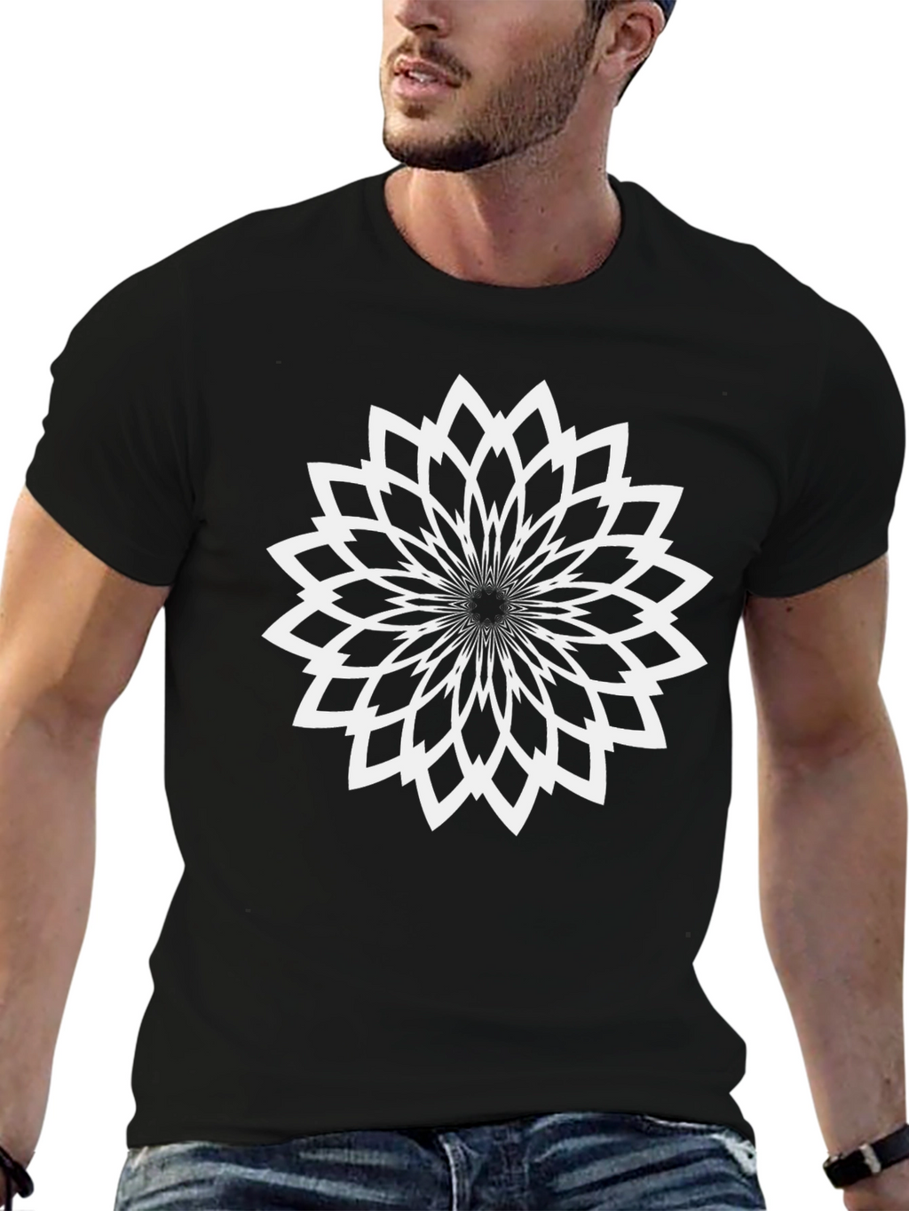 Abstract Floral Graphic Print Tee - Black