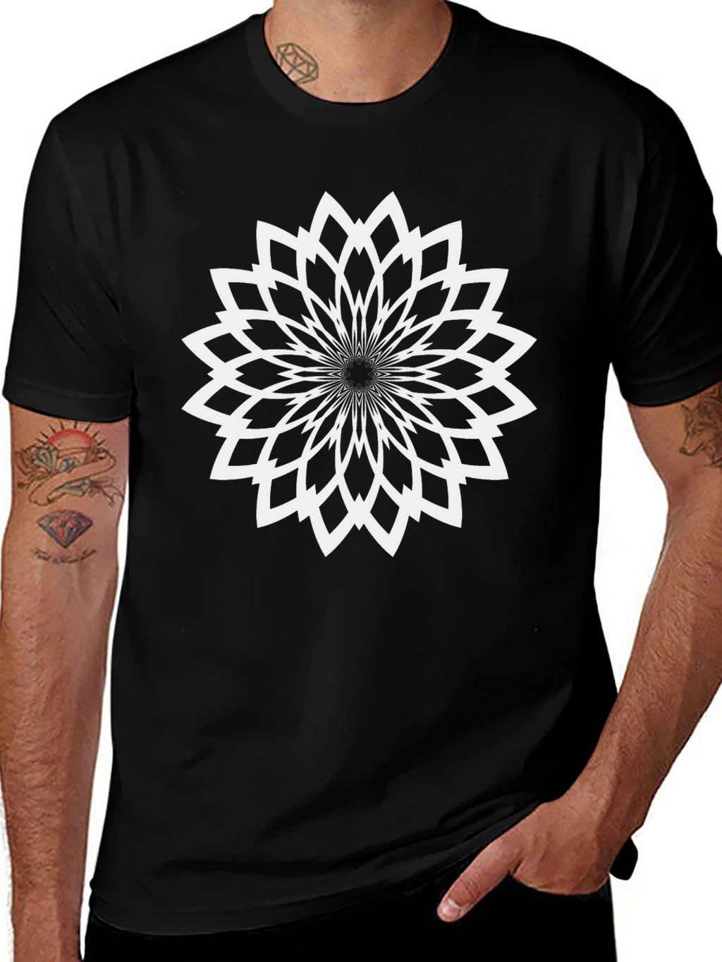 Abstract Floral Graphic Print Tee - Black