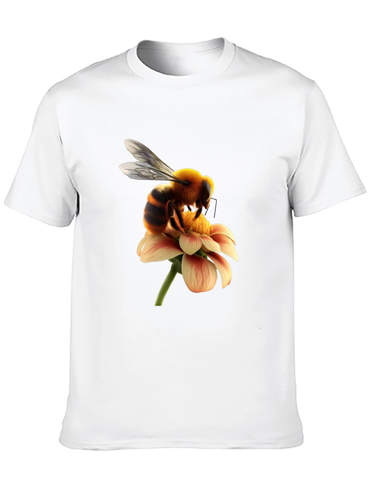 Bee on Flower Graphic Tee - Black Cotton T-Shirt