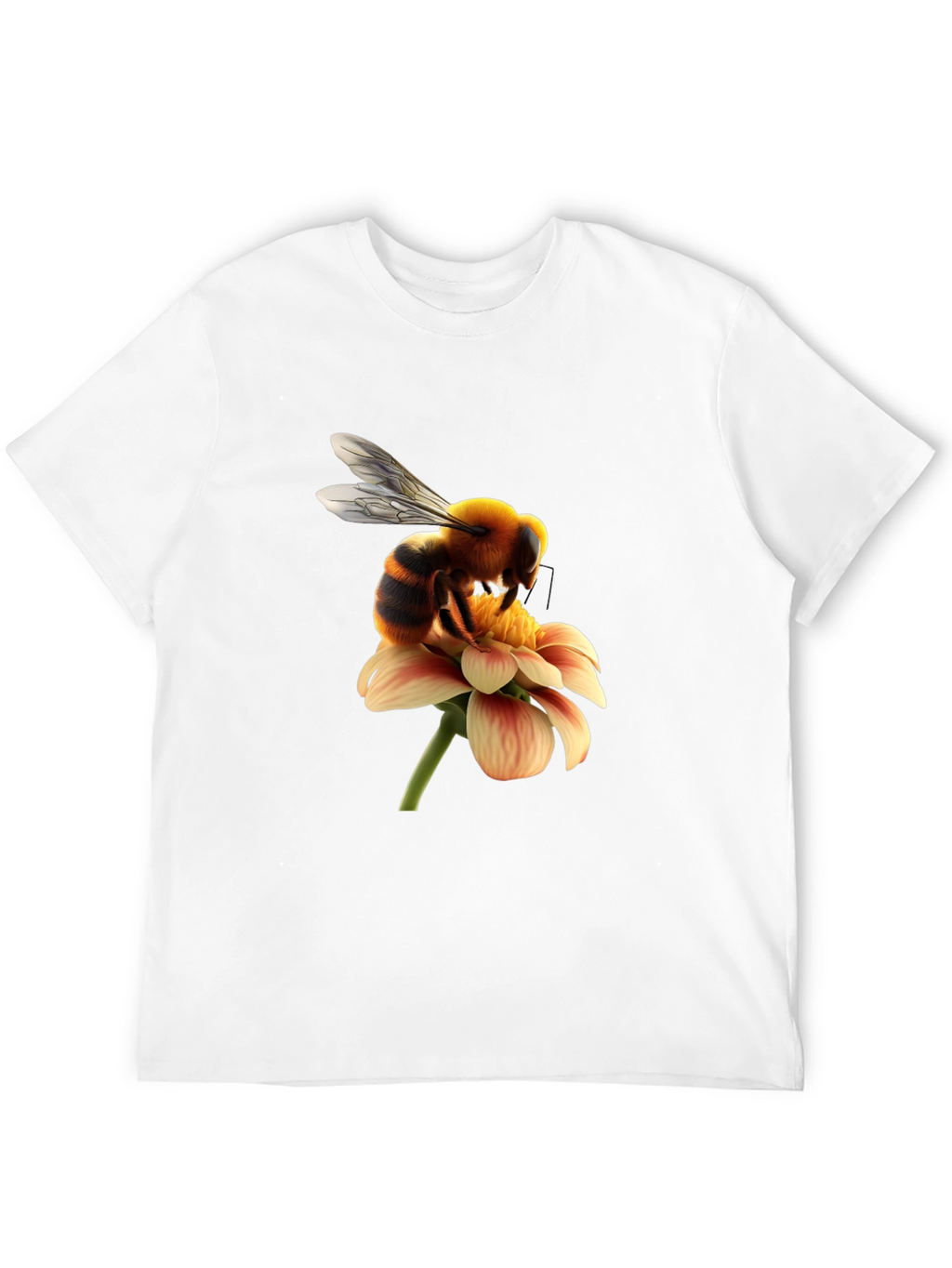 Bee on Flower Graphic Tee - Black Cotton T-Shirt