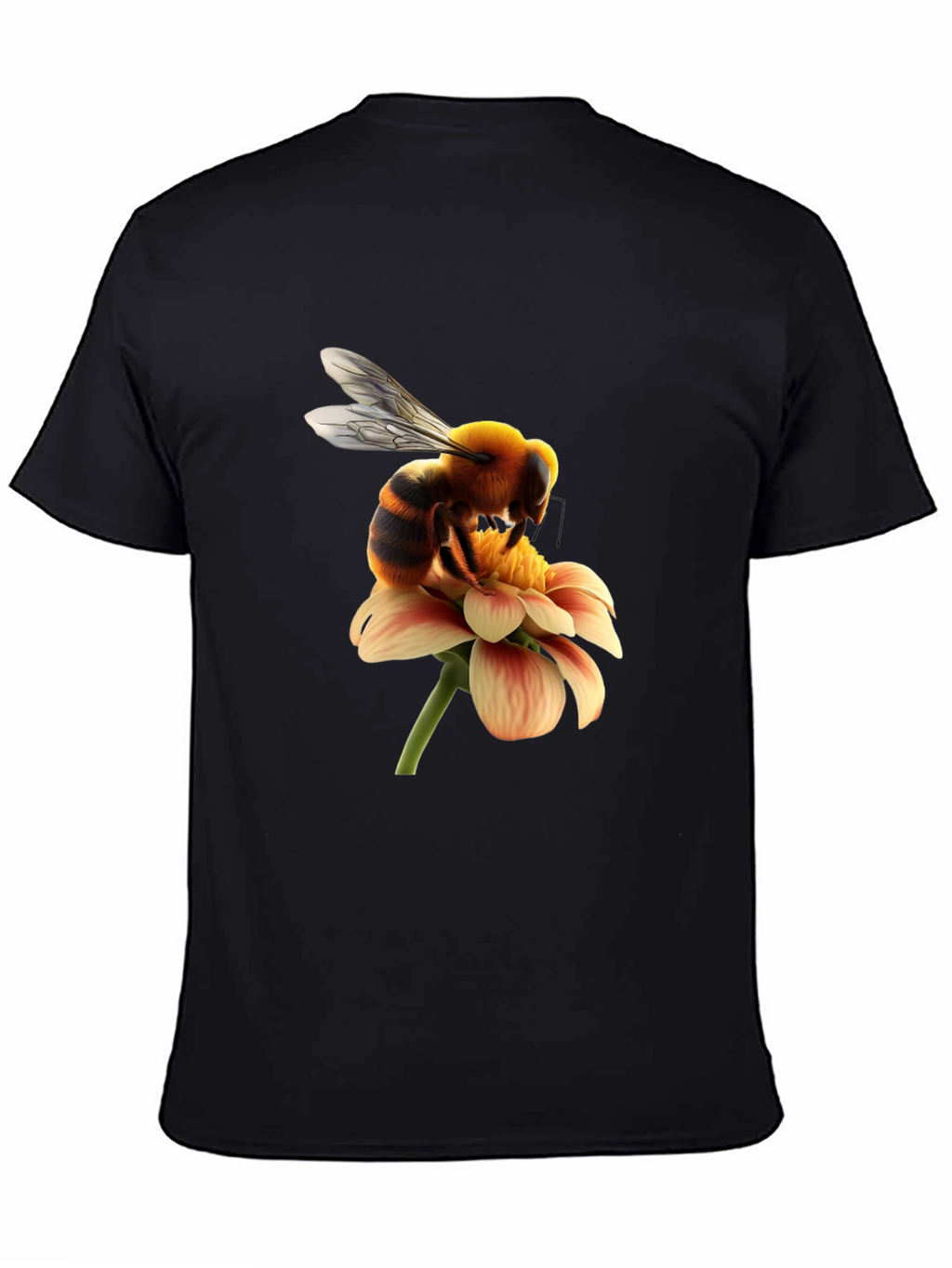 Bee on Flower Graphic Tee - Black Cotton T-Shirt