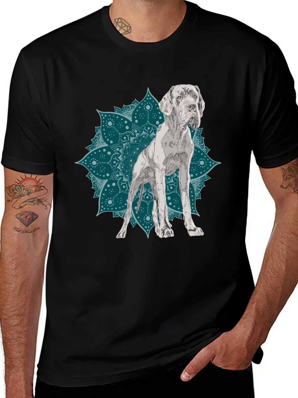 Dog Mandala Graphic Tee - Black Cotton T-Shirt