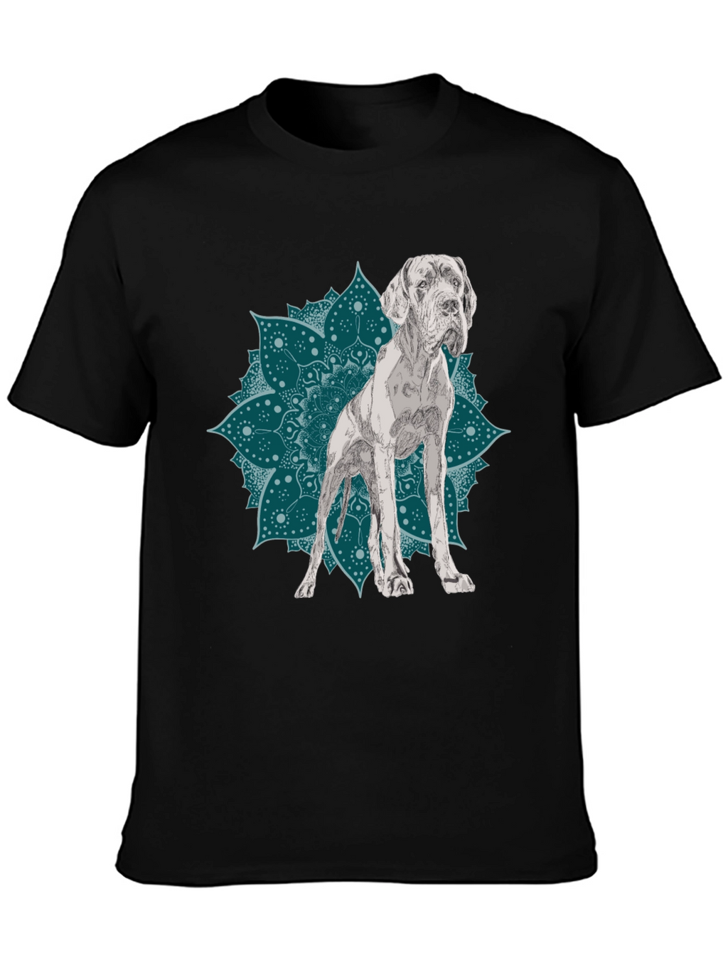 Dog Mandala Graphic Tee - Black Cotton T-Shirt