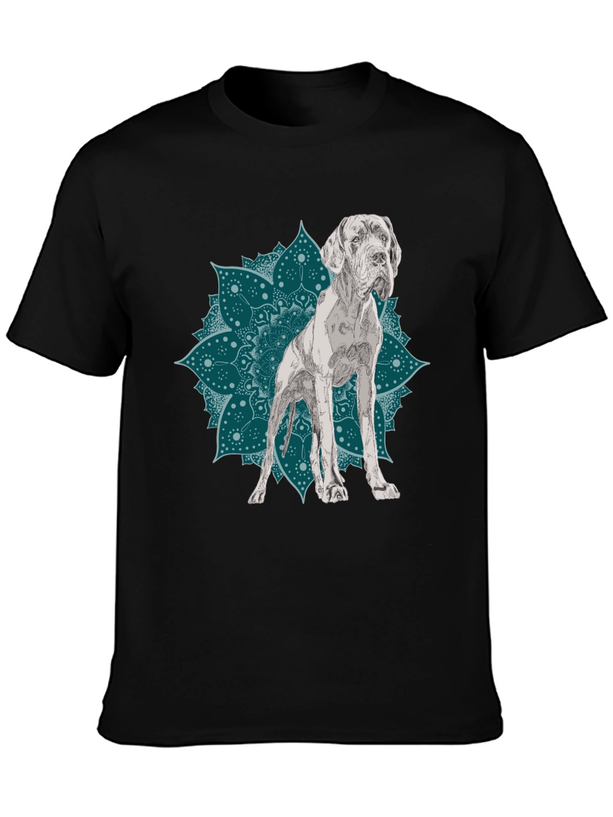 Dog Mandala Graphic Tee - Black Cotton T-Shirt