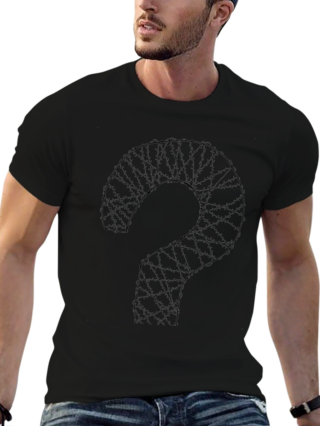 Barbed Wire Question Mark Graphic Tee - Black