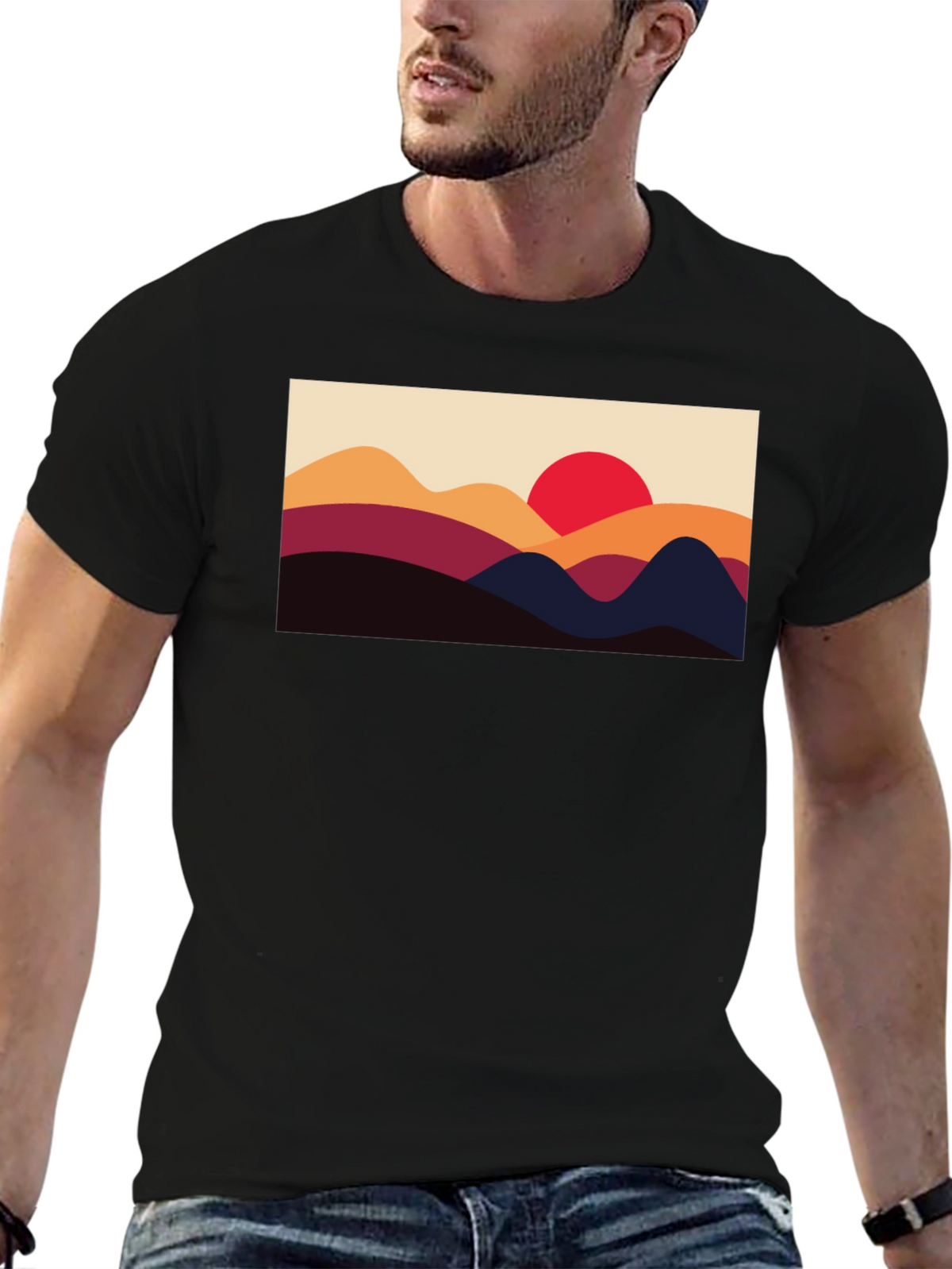 Sunset Mountain Graphic Tee - Black Cotton Blend