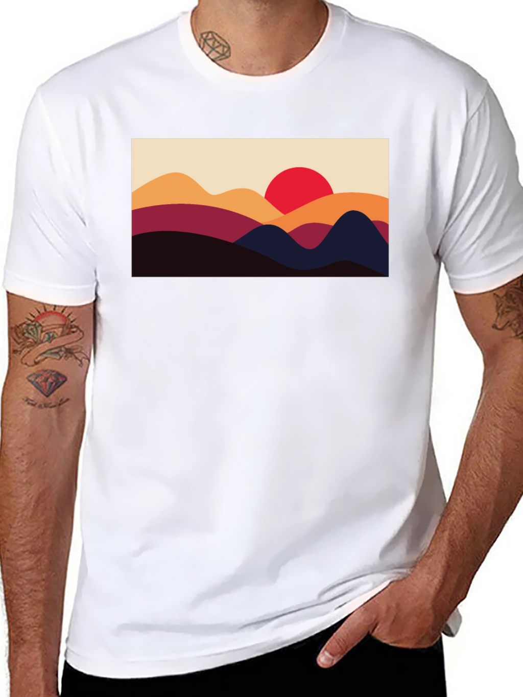 Sunset Mountain Graphic Tee - Black Cotton Blend