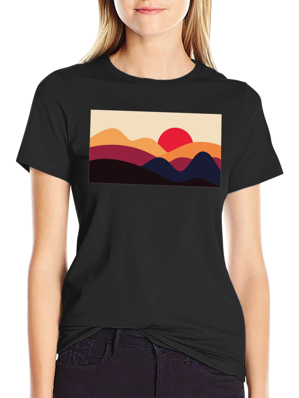 Sunset Mountain Graphic Tee - Black Cotton Blend