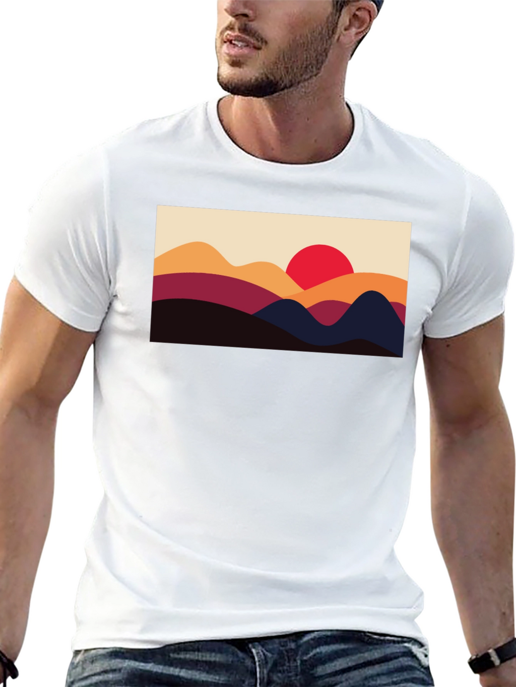 Sunset Mountain Graphic Tee - Black Cotton Blend