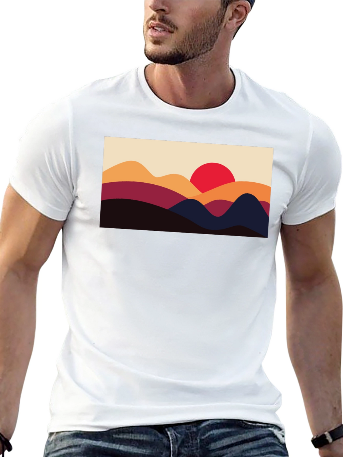Sunset Mountain Graphic Tee - Black Cotton Blend