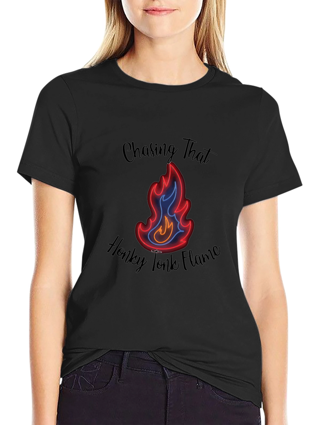 Chasing That Honky Tonk Flame Black T-Shirt