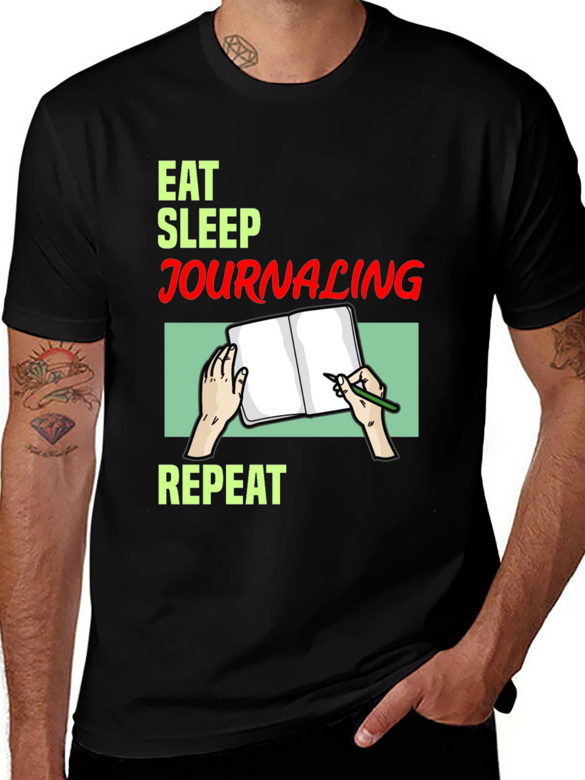 Eat Sleep Journaling Repeat T-Shirt - Black