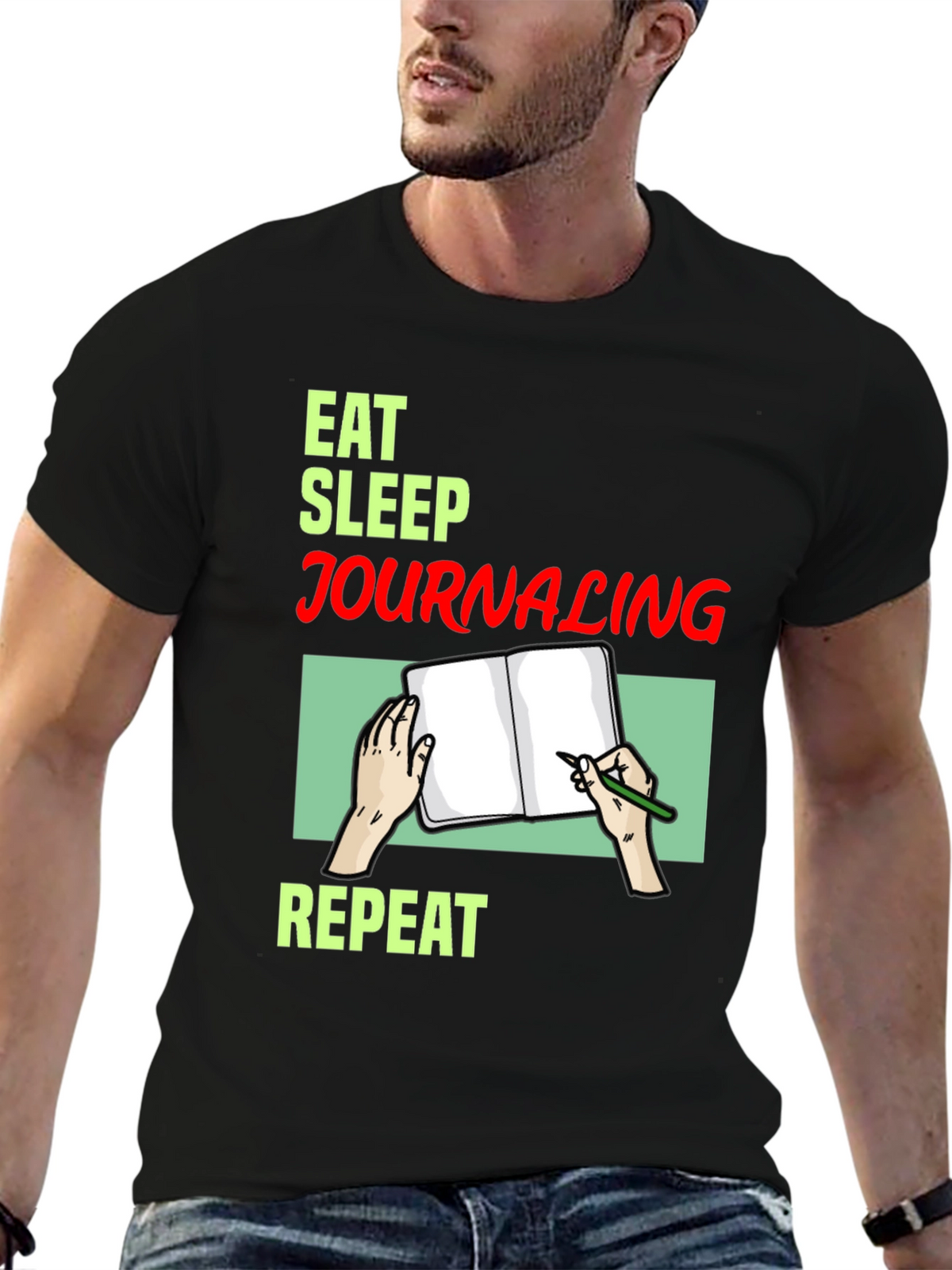 Eat Sleep Journaling Repeat T-Shirt - Black