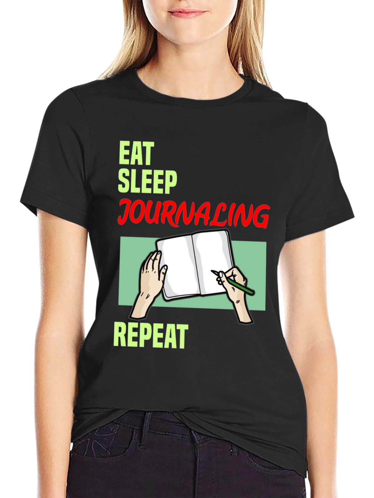 Eat Sleep Journaling Repeat T-Shirt - Black