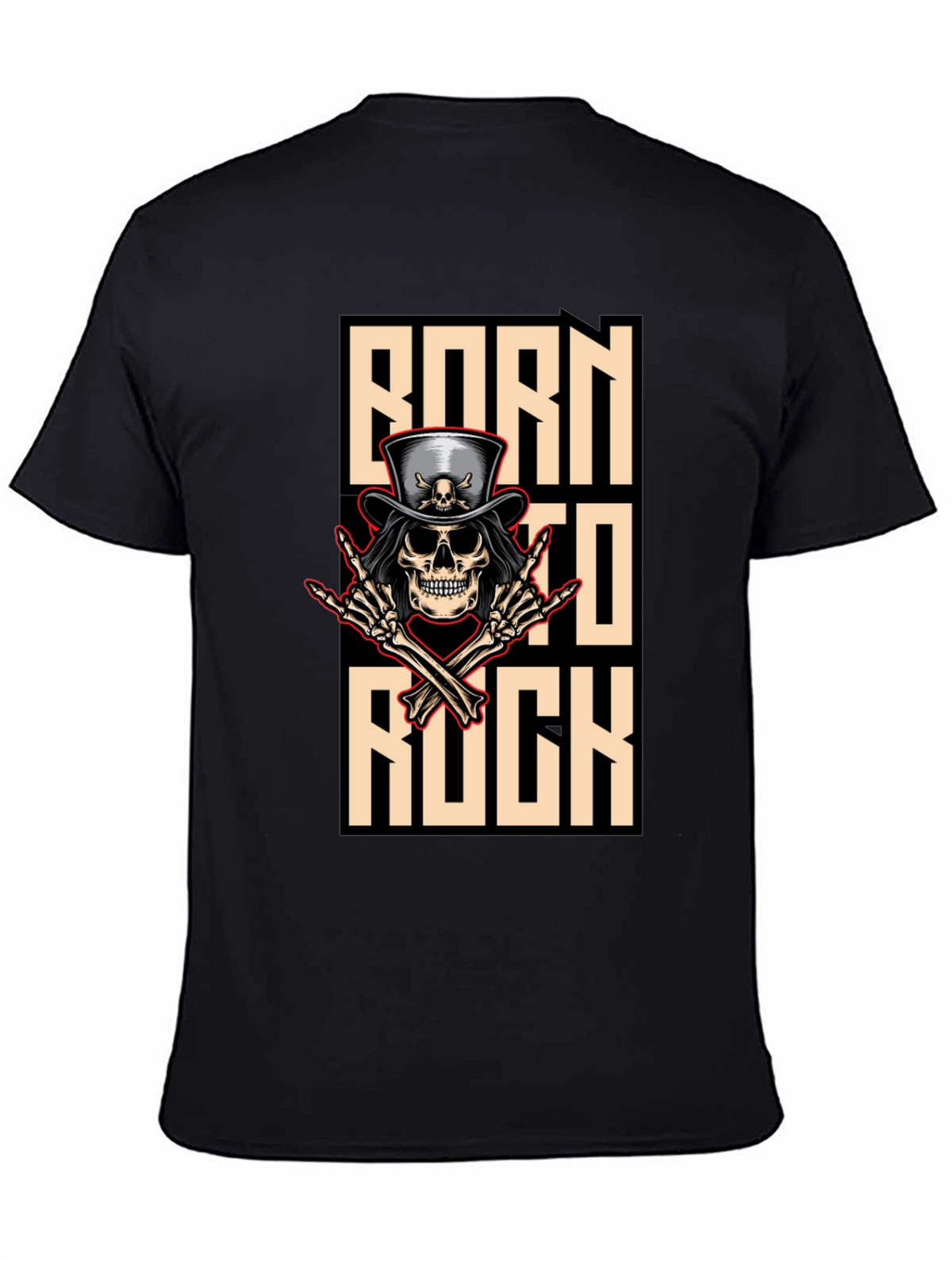 Born To Rock T-Shirt Skull & Top Hat