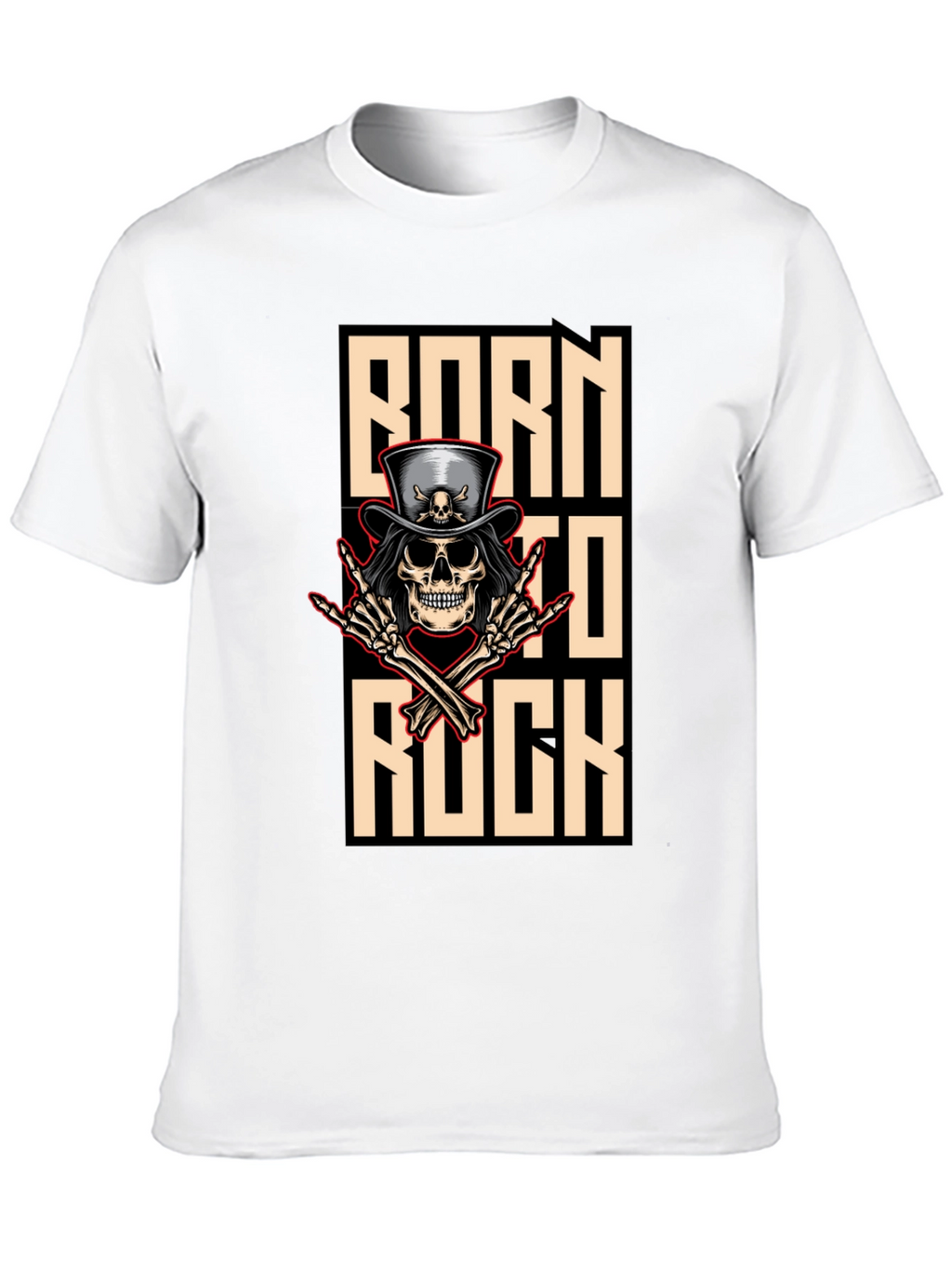 Born To Rock T-Shirt Skull & Top Hat