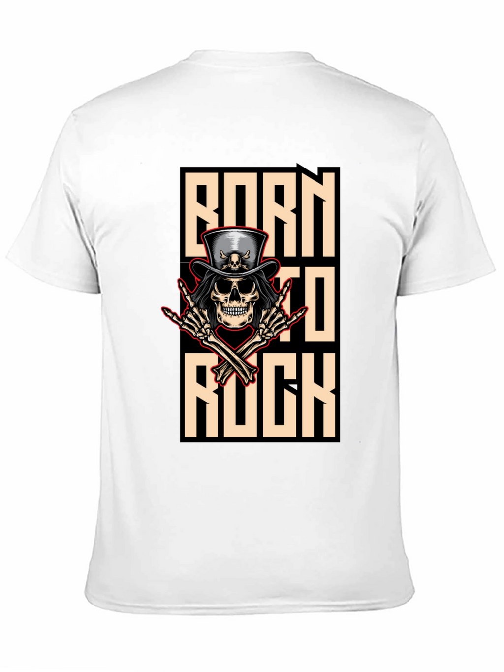 Born To Rock T-Shirt Skull & Top Hat