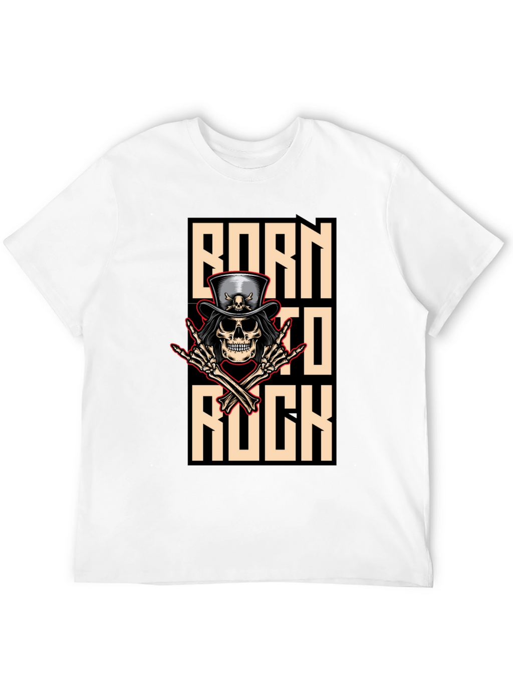 Born To Rock T-Shirt Skull & Top Hat