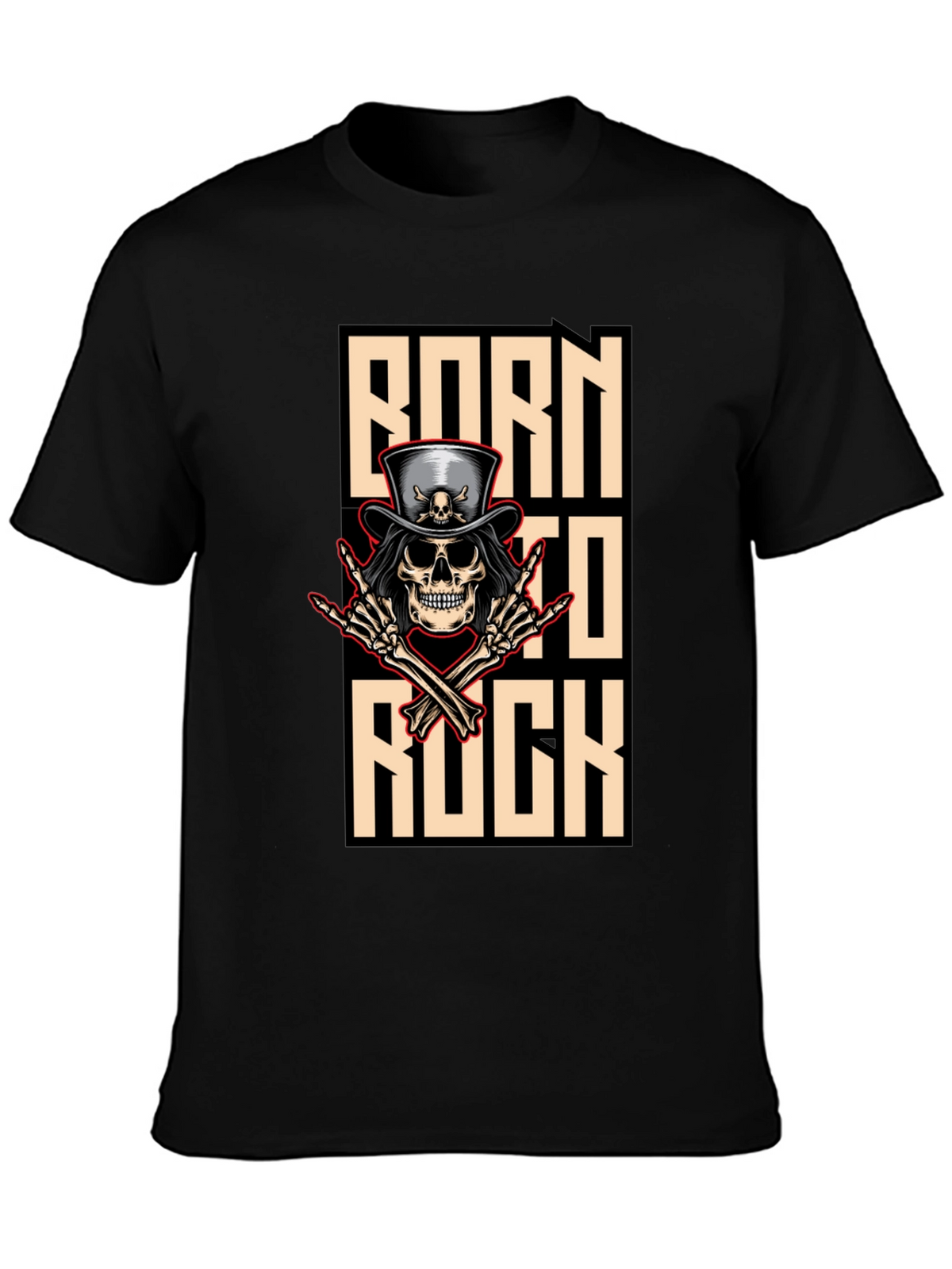 Born To Rock T-Shirt Skull & Top Hat