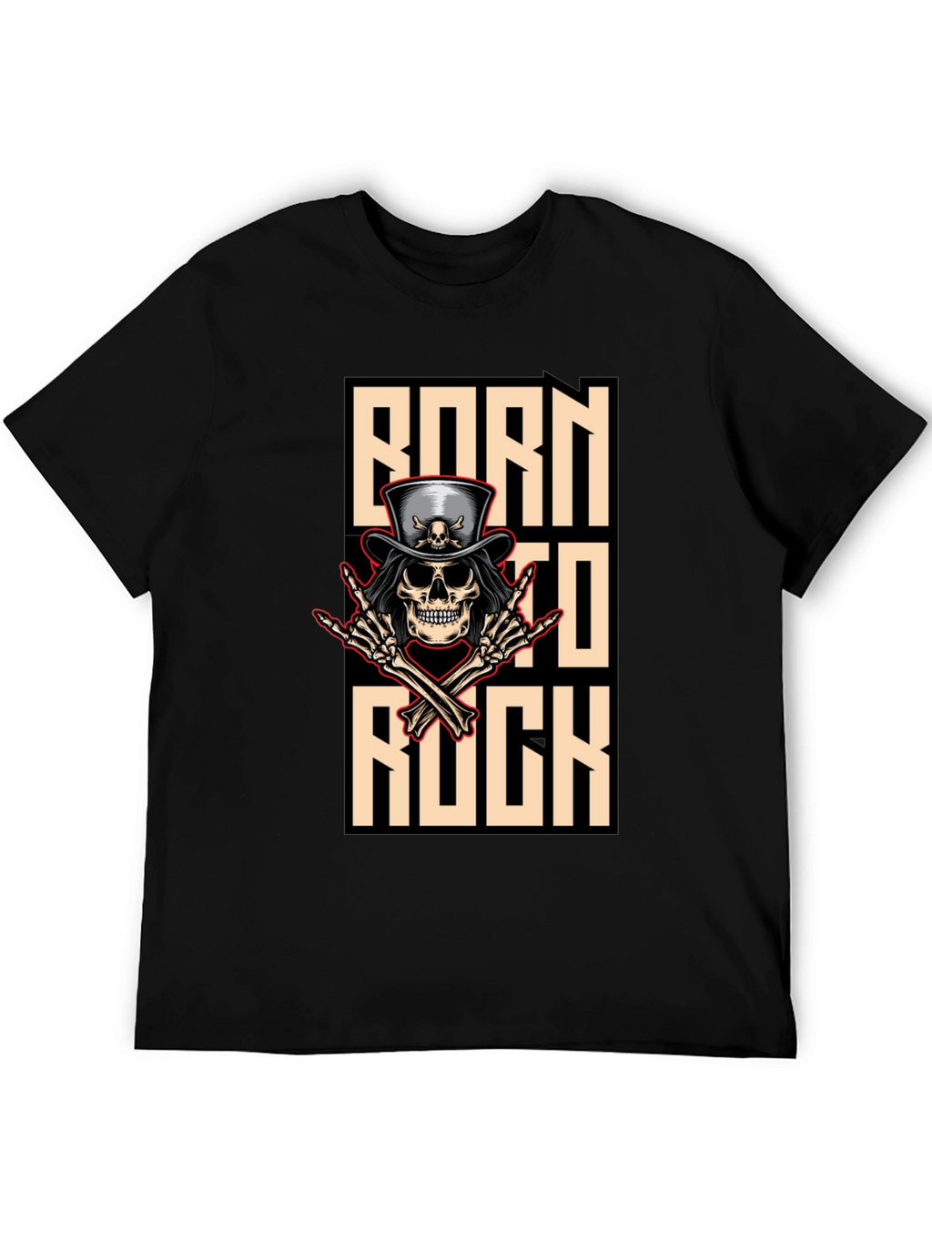 Born To Rock T-Shirt Skull & Top Hat