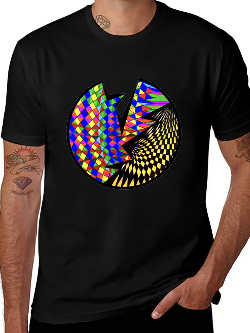 Geometric Circle Graphic Black T-Shirt