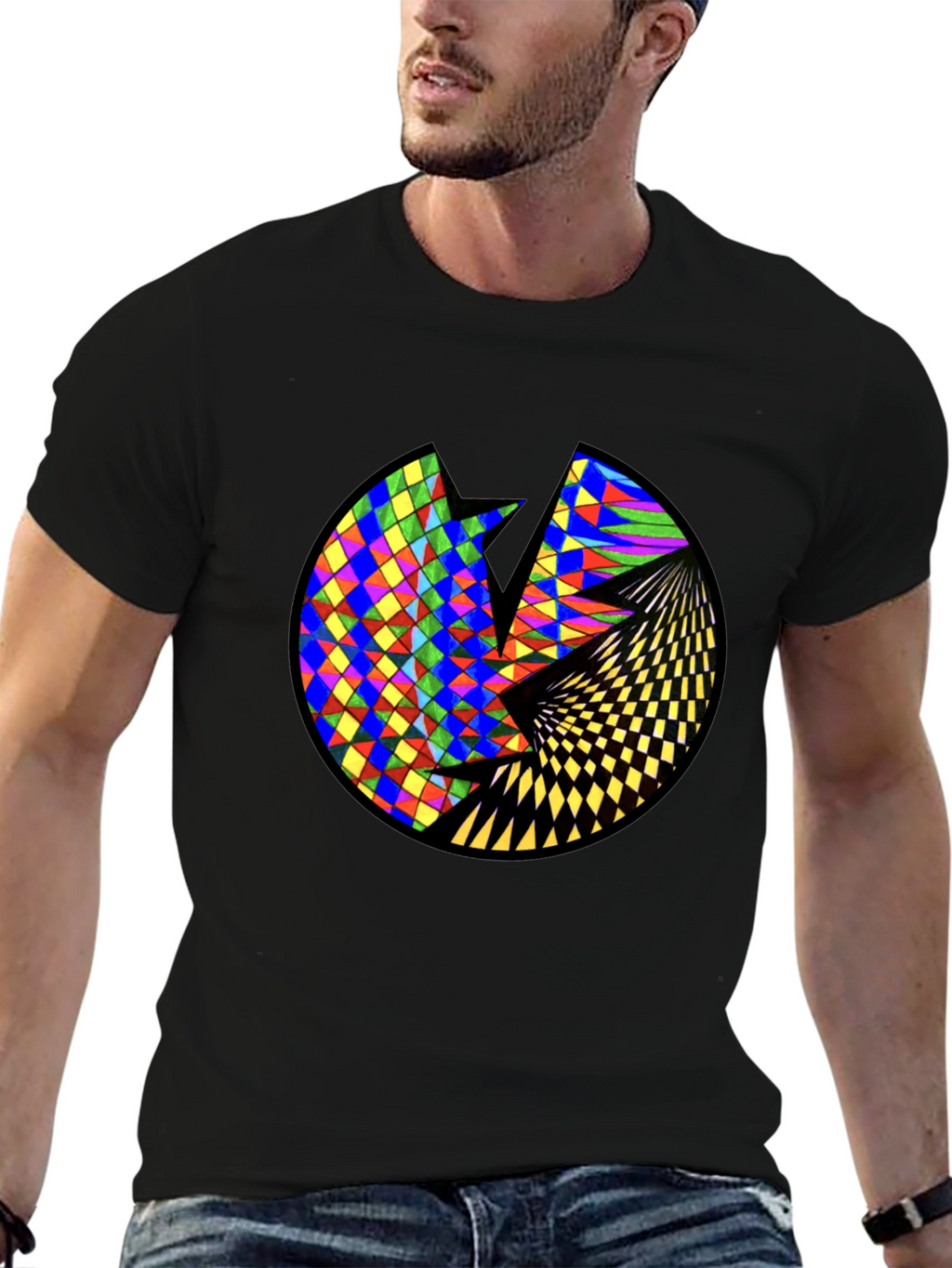 Geometric Circle Graphic Black T-Shirt