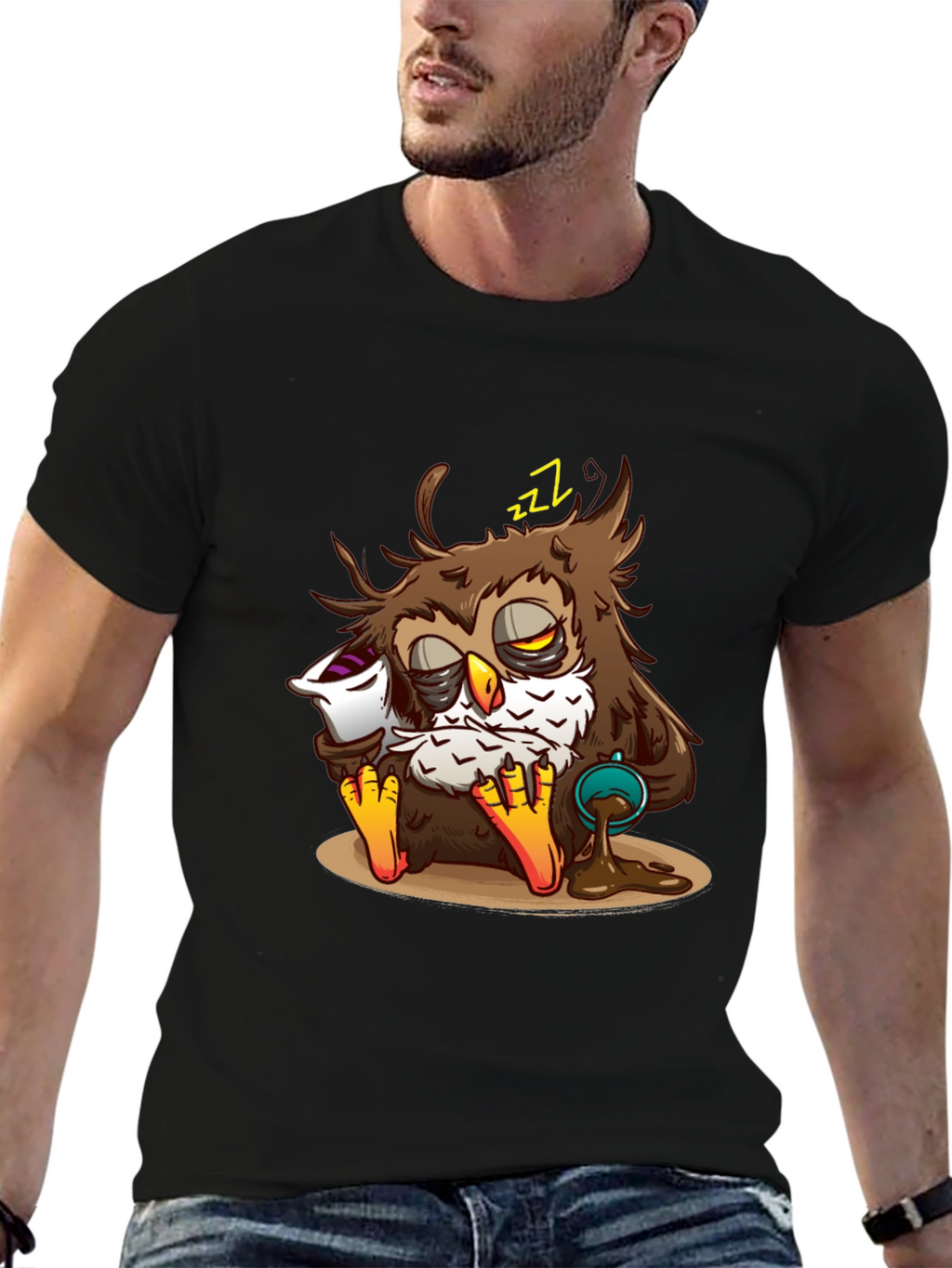 Sleepy Owl Coffee T-Shirt - Unisex Black Tee