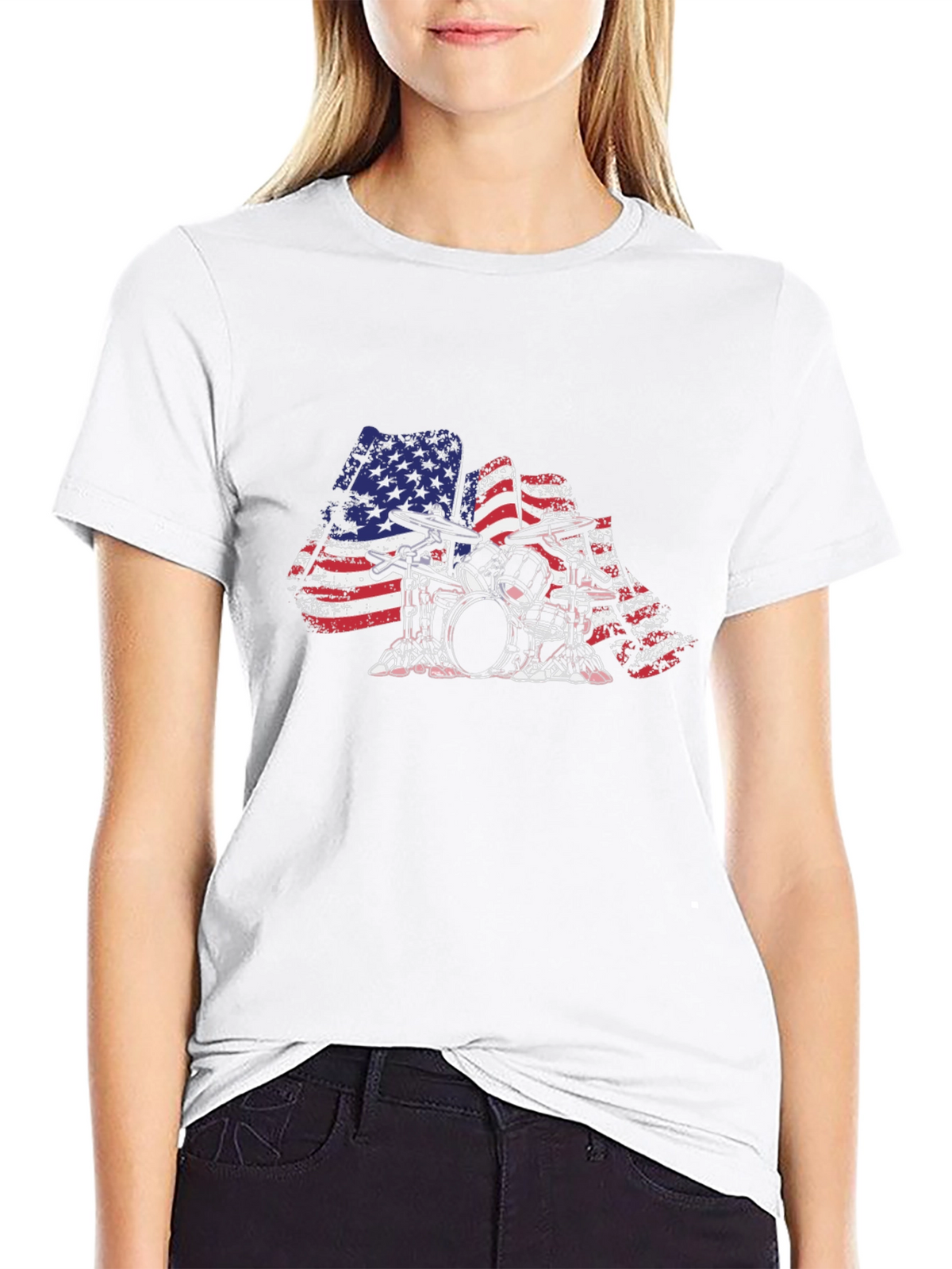 American Flag Drum Set T-Shirt - Patriotic Drummer Tee
